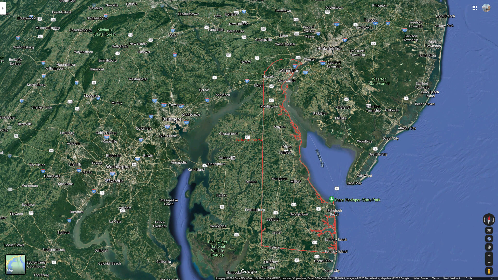 Delaware Satelite Map USA